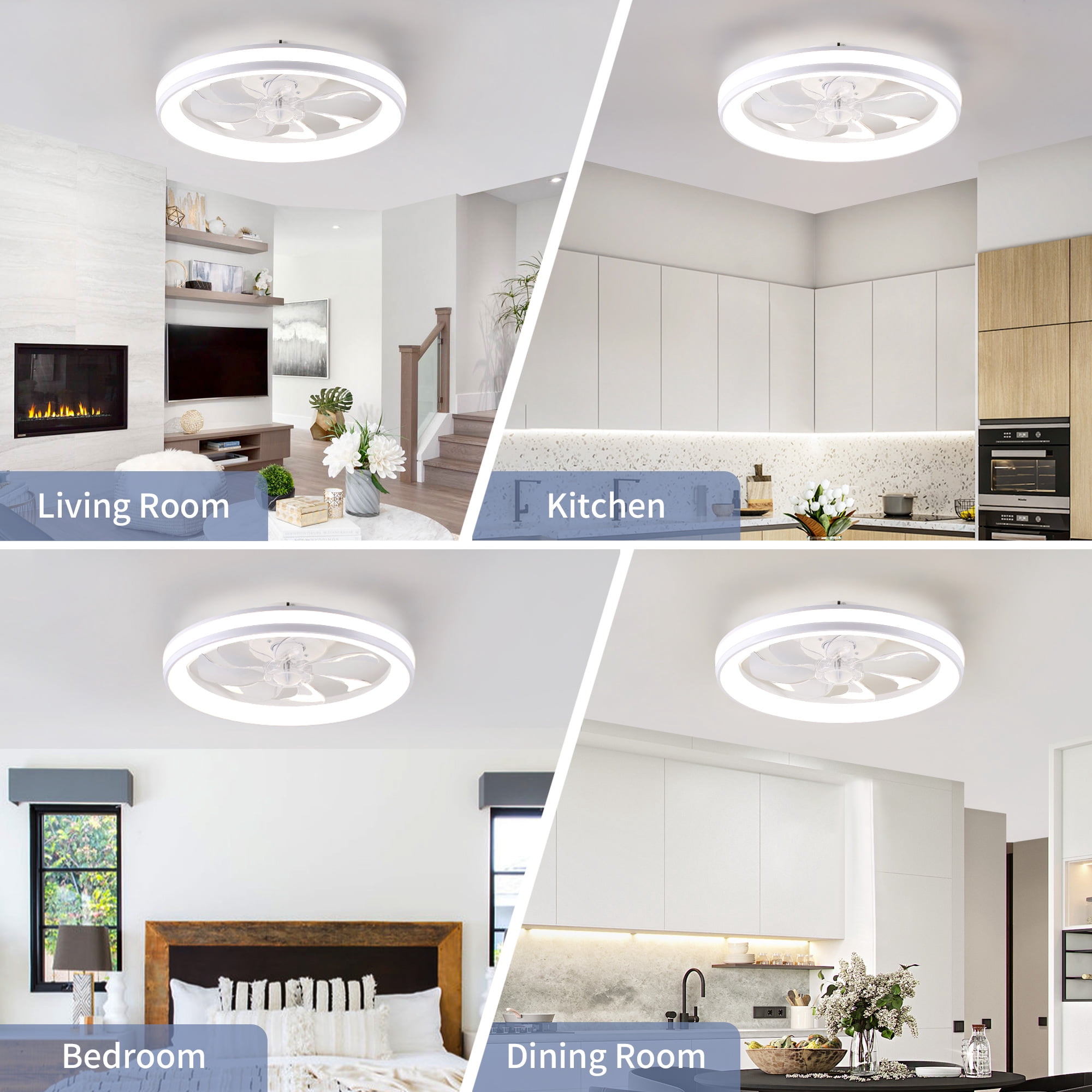 AGTANA 20'' Bladeless Ceiling Fans with Lights, Remote & APP Control, 3 Colors Dimmable, 6-Speeds