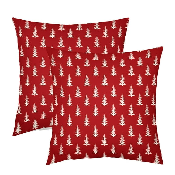ABSOP Christmas Tree Red Pillow Covers 16x16 Inch Set of 2 Xmas Trees Geometric Square Throw Pillows Cases Rustic Farmhouse Christmas Decor for Home Sofa Porch Bed Outdoor