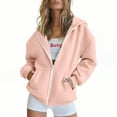 thumbnail image 3 of BiZtdJrK Womens Cute Bear Ear Hoodie Solid Casual Long Sleeve Zip up Sweatshirt Drawstring Hooded Fashion Jackets with Pocket, Pink, S, 3 of 10