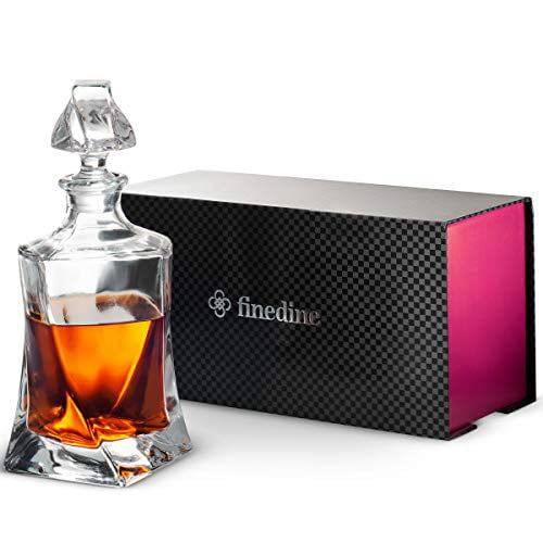 30 Oz.- With Magnetic Gift Box Aristocratic Exquisite Striped Design FineDine European Style Glass Whiskey Decanter & Liquor Decanter with Glass Stopper Glass Decanter for Alcohol Bourbon Scotch. 