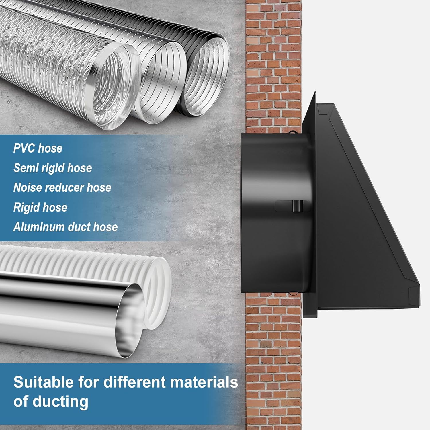 Hon&Guan 6" Dryer Vent Cover for Outside - Magnetic Closure, Removable Mesh Screen, Weatherproof & Rust-Proof Iron Vent Hood with Noise-Reducing Rubber Flap (Black)