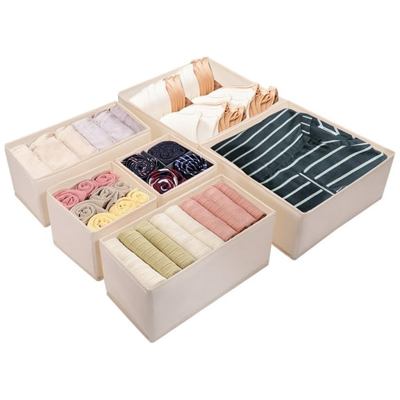 PinkSheep Foldable Dresser Drawer Organizer, Closet Storage Bins Dividers for Clothes Underwear Bra, 6 Pack, Beige