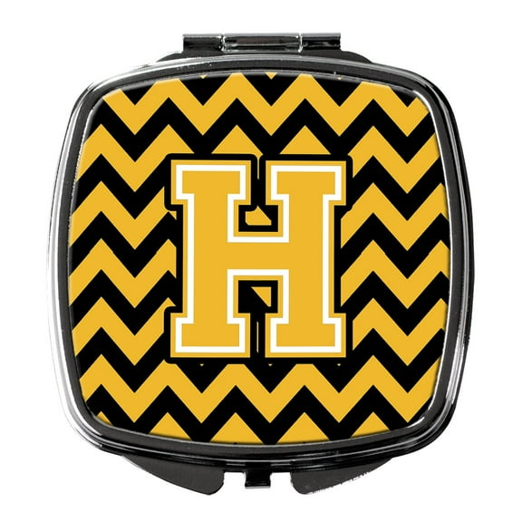 Letter H Chevron Black and Gold Compact Mirror