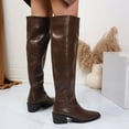 thumbnail image 4 of Rokment Womens Slouchy Thigh High Boots Fashion Winter Fall Leather Pointed Toe Chunky Mid Heel Wide Calf over The Knee Dress Tall Boots Brown Size 6, 4 of 8