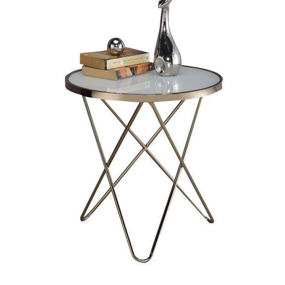 Bowery Hill End Table in Frosted Glass and Champagne