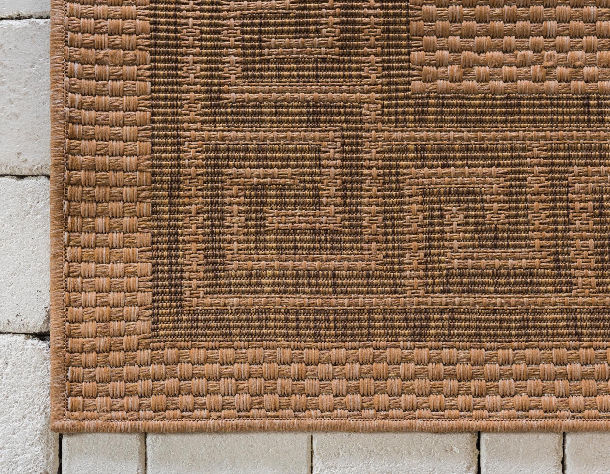 Unique Loom Outdoor Border Collection Area Rug - Greek Key (7' 1" x 9' 7" Rectangle Light Brown/Tan)