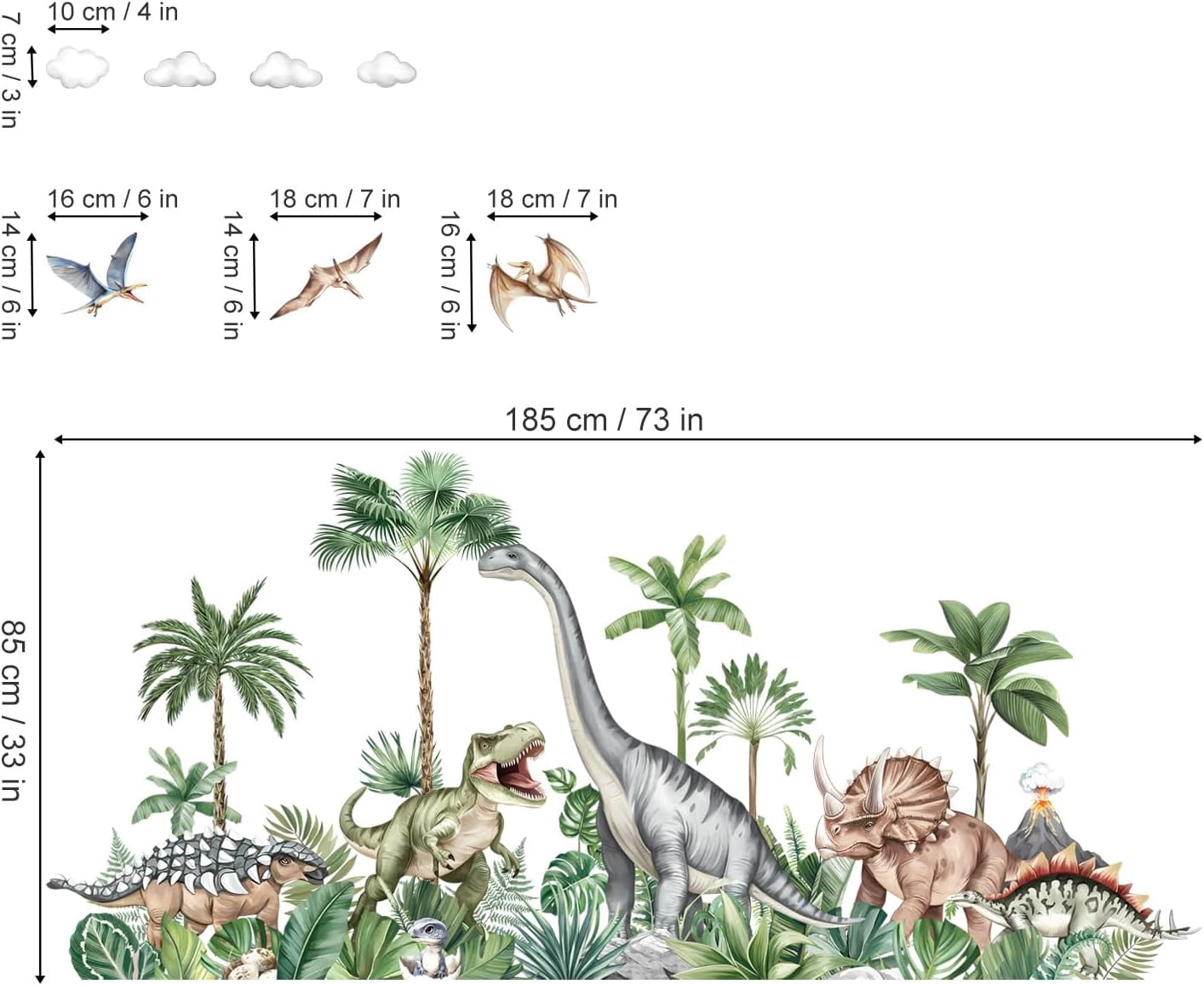 Large Dinosaurs Wall Decals Dino Animal Tropical Palm Tree Wall Stickers Living Room Baby Nursery Kids Room Home Decor(XXL)