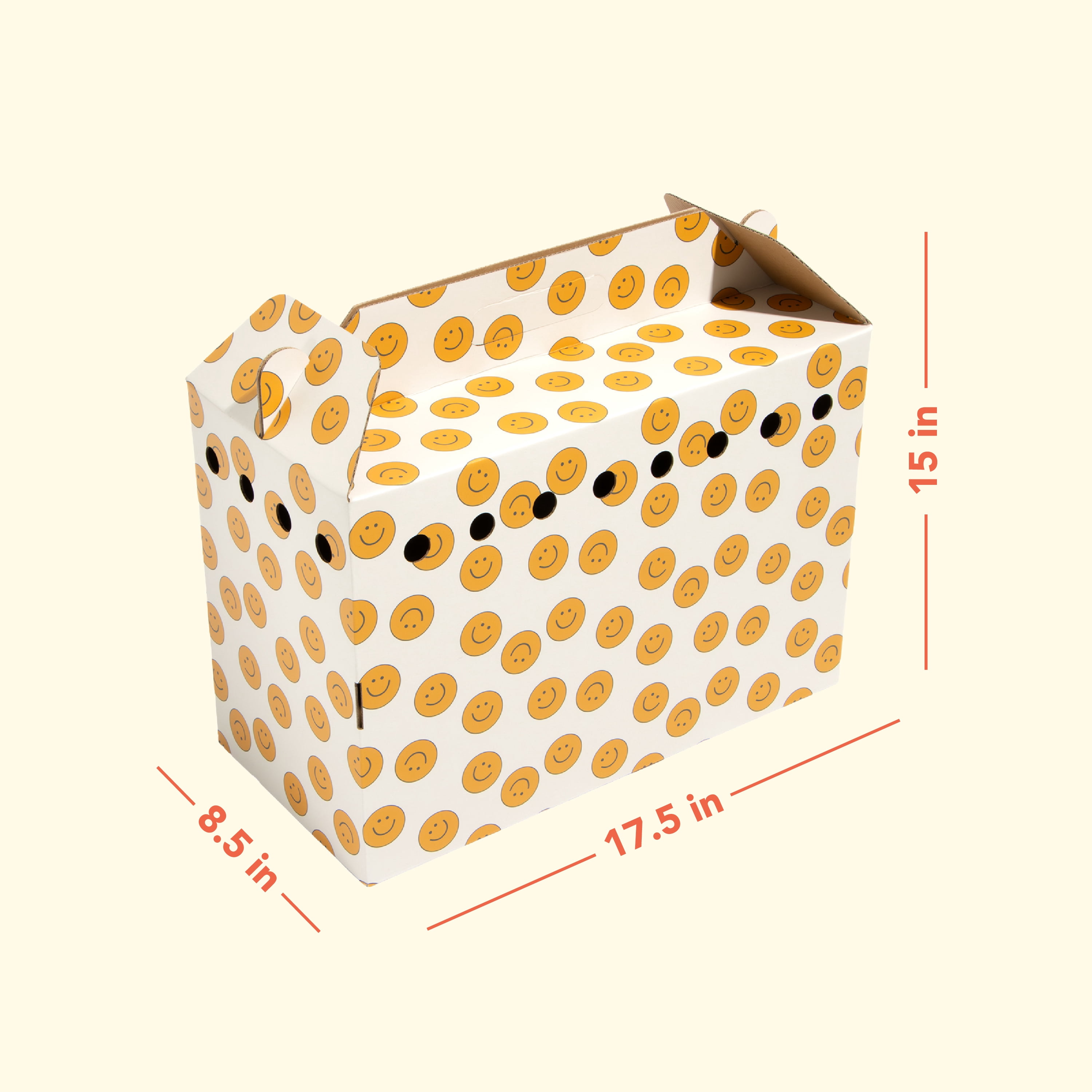 Oodles Ventilated Cardboard Small Animal Carrier with Handle, Yellow Smiley Face Print, 3-pack