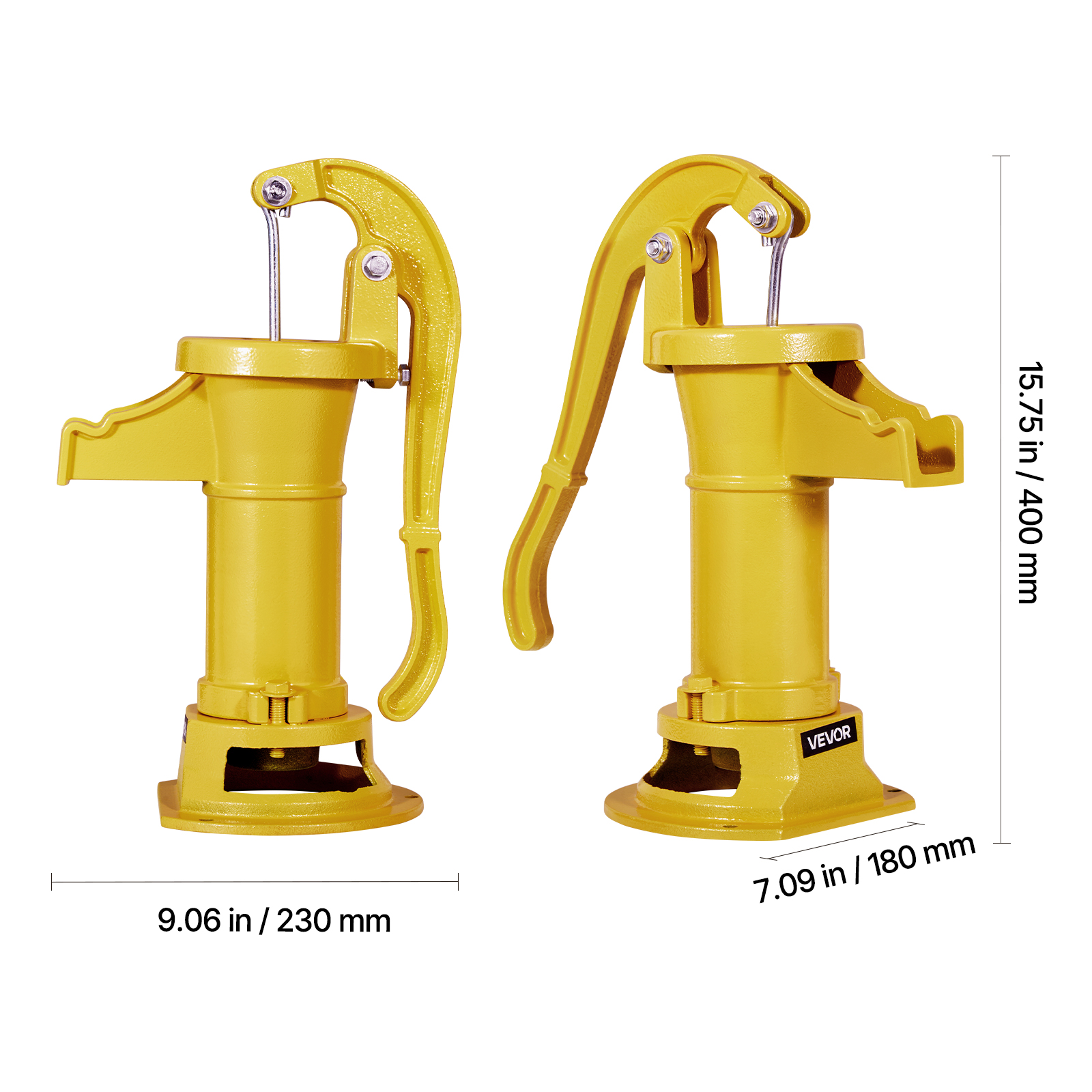 VEVOR Well Hand Pitcher Pump, 25 ft Maximum Lift, Antique Cast Iron Manual Hand Water Pump, NPT 1-1/4 in Connection, Easy Installation, Old Fashioned for Outdoor Garden, Pond, Backyard, Farm, Yellow