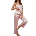 thumbnail image 2 of Silk Satin Pajamas Set for Women Two-Piece Short Sleeve Shirt with Long Pajama Pant Set Soft Button Down Loungewear Nightwear Pjs Sleepwear for Women,Pink,XL, 2 of 7