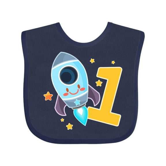 Inktastic Rocket Spaceship Happy First Birthday Boys or Girls Baby Bib