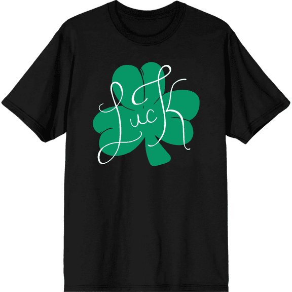 Luck Four-Leaf Clover Adult Short Sleeve Tee for St. Patrick's Day-Medium-Black