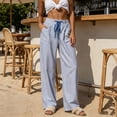 thumbnail image 2 of Uaswgudfs Women's Striped Wide Leg Pants, Elastic Waist Drawstring Pockets Full Length Casual Trousers for Beach Vacation Daily Lounge Wear, 2 of 9