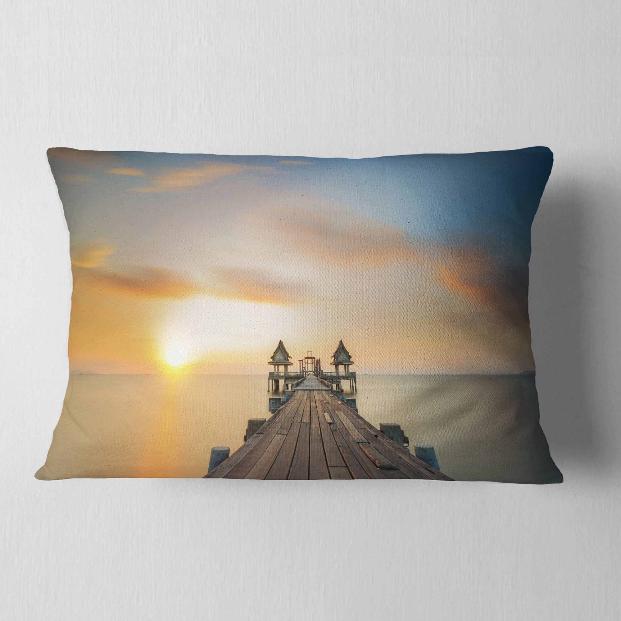 Designart Infinity Bridge - Seascape Photography Throw Pillow - 12x20