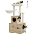 thumbnail image 2 of Pefilos 50" Wood Cat Tree Tower for Adult Cats with Litter Box Included, Multi-Level Cat Condo for Indoor Cat Play House Activity Center with Scratching Post, Beige, 2 of 8