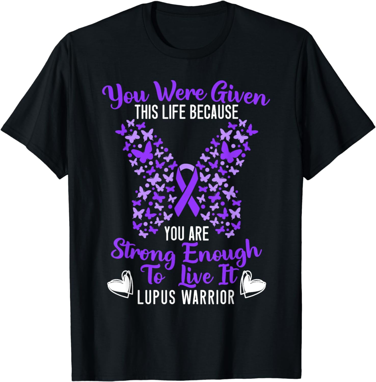 Never Give Up Lupus Warrior Heart Butterfly T-Shirt, image size:1476x1500