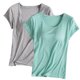 thumbnail image 1 of Pijama de manga corta para mujer, 2 piezas, color liso, cuello redondo, manga corta, con copa acolchada, ropa de casa, pijama de manga corta, pijama para mujer, 1 of 2