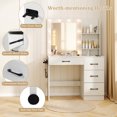 thumbnail image 2 of Makeup Vanity with 3 Color Lighted Mirror & Charging Station, Modern Vanity Desk with 4 Large Drawers & 2 Storage Shelves for Femal Gift, White, 2 of 7