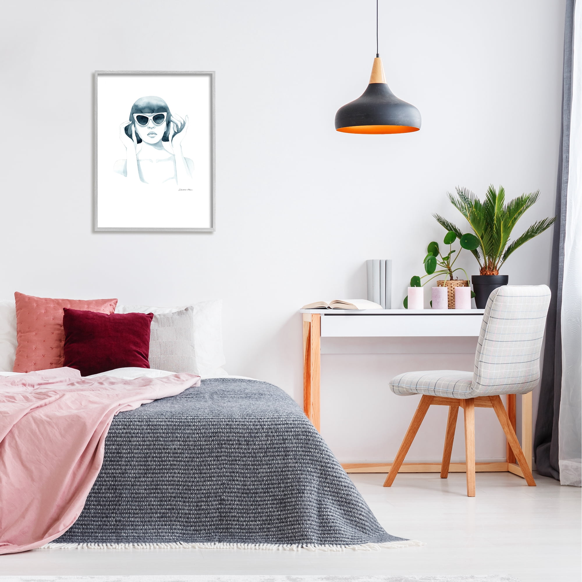 Stupell Industries Girl in Retro Sunglasses Beauty & Fashion Painting Gray Framed Art Print Wall Art, 24 x 30