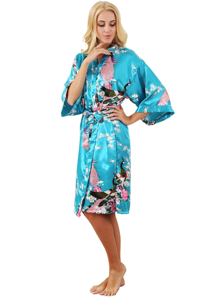 Mr & Mrs Right Women's Satin Kimono Robes ,Peacock Silk Bridesmaid