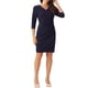 thumbnail image 1 of Vestido envolvente Inspire Chic para mujer, con mangas 3/4, escote en V, elegante y casual, vestido midi para invitadas de boda, talla XL, azul oscuro, 1 of 6
