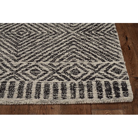 2' x 8' Grey or Black Geometric Diamond Wool Runner Rug