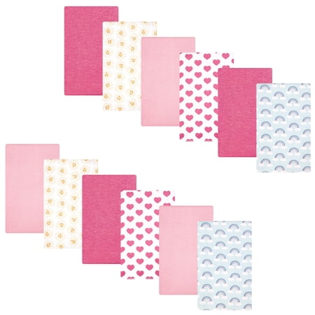 Hudson Baby Girl Cotton Polyester Flannel Burp Cloths Bundle, Cloudy Rainbow, One Size