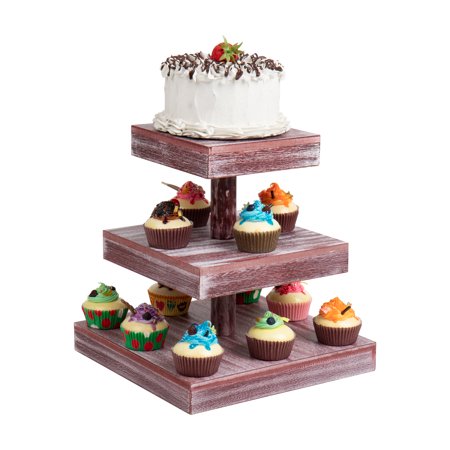 Mind Reader 3 Tier Square Cupcake Tower Torched Wood  Brown