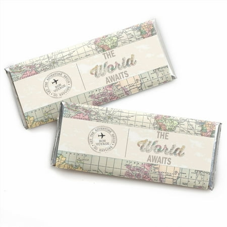 World Parts - World Awaits -Travel Candy Bar Wrappers Party Favors - Set of 24