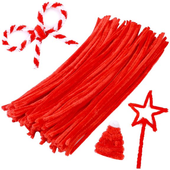 100 Pieces Red Pipe Cleaners, Christmas Red Craft Pipe Cleaners, Pipe Cleaners Bulk, Art Pipe Cleaners for Creative Christmas Decoration