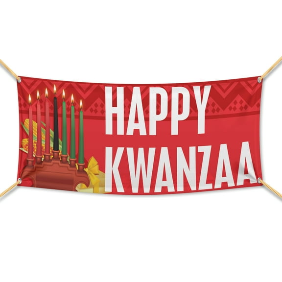 Happy Kwanzaa Banner, Vinyl Banner with Grommets (Red 13692, 2 Feet By 4 Feet)