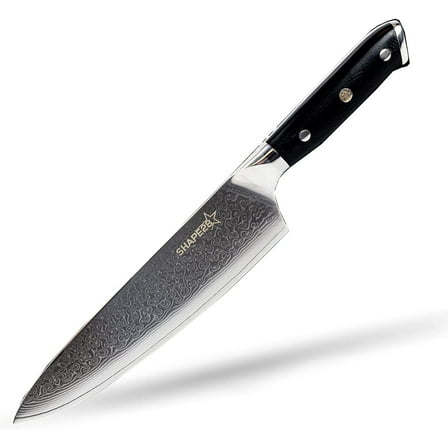 Shape28 Japanese Damascus Chef Knife 8 Inch Stainless Steel Kitchen Chef’s Knife with Finger Guard Professional Chef's Damascus Knife