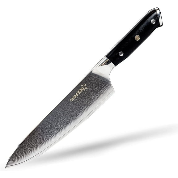 Shape28 Japanese Damascus Chef Knife 8 Inch Stainless Steel Kitchen Chef’s Knife with Finger Guard Professional Chef's Damascus Knife