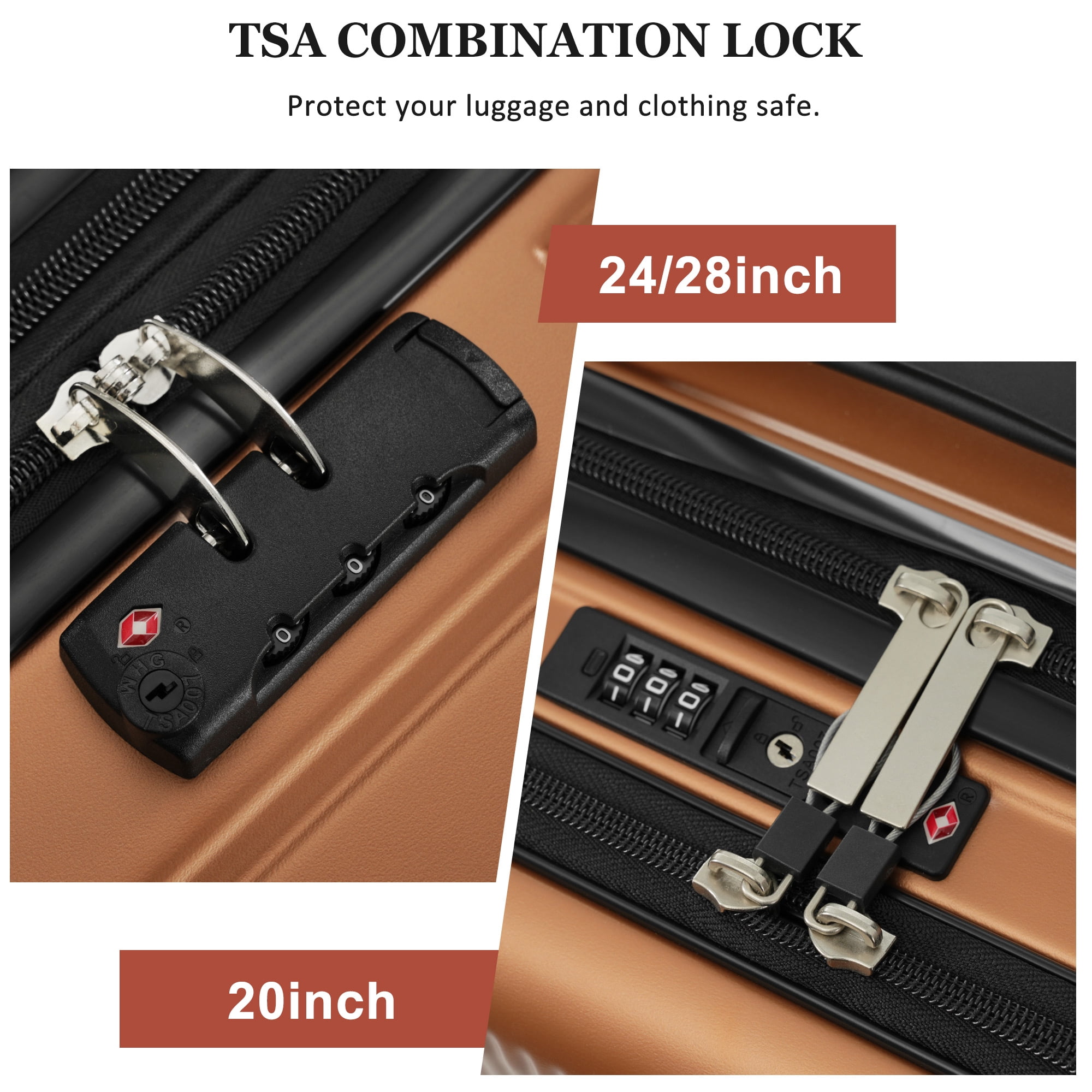 Luggage Sets 5 Piece with Half-opening, Hardside Carry On Suitcase Set with Double Spinner Wheel, Lightweight Travel Luggage with USB Port, TSA Locks
