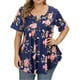 thumbnail image 3 of Camisa de mujer Camiseta de manga corta con estampado floral Blusa con cuello en V, Azul, S kenally AP002466-17, 3 of 4