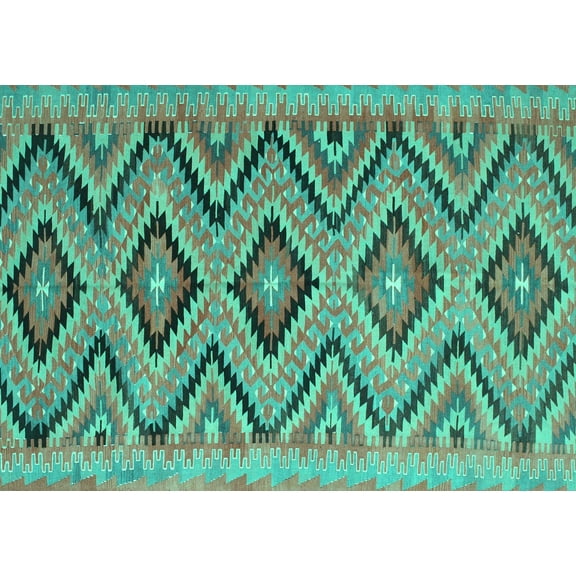 Ahgly Company Machine Washable Indoor Rectangle Southwestern Turquoise Blue Country Area Rugs, 5' x 7'