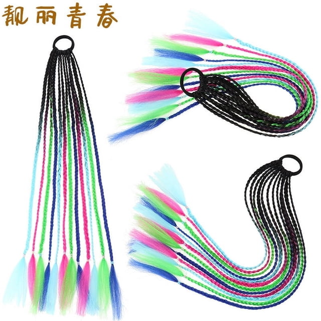 XmhyTop 2 Pcs Perruques pour Queue de Cheval Tressée Extensions de Cheveux Colorées pour Perruque de Postiche avec Bandes Perruques Colorées Perruques Colorées Fil Haute Température