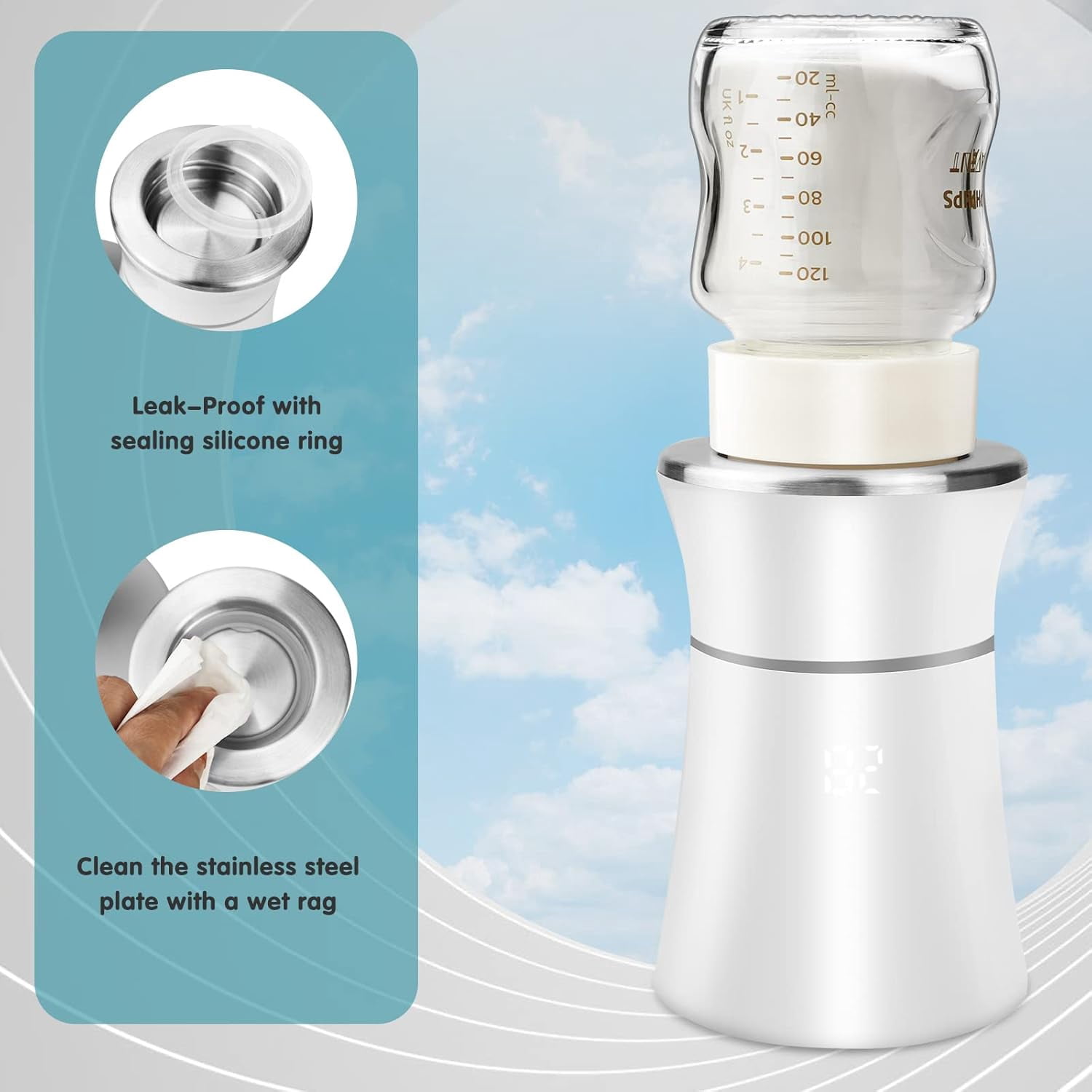 Swadeshgoods Portable Bottle Warmer, Fast Baby Bottle Warmer with 4 Adapters, Rechargeable On-The-Go Warmer with Precise Temperature Control for Breastmilk & Formula