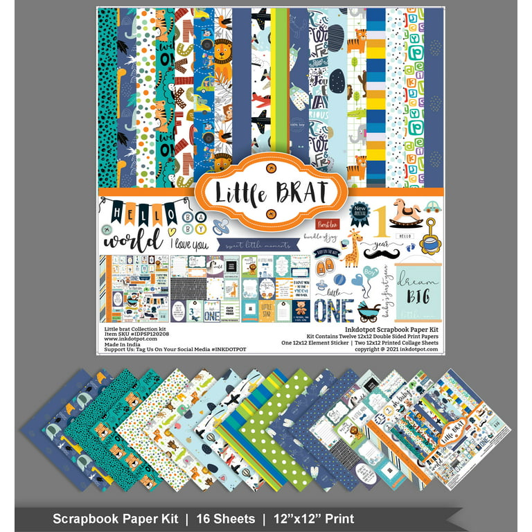 Inkdotpot Its a Baby Boy Theme Collection Double-Sided Scrapbook Paper Kit  Cardstock 12x12 Card Making Paper Pack With Sticker Sheet - 16 Pages -  Blue 