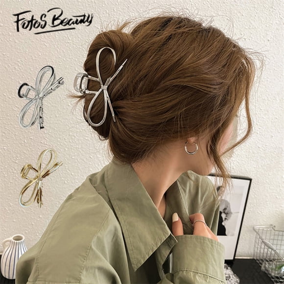Fofosbeauty 2PCS Hair Clips for Women Girls, Metal Non-slip Bow Tie Claw Clips, Perfect Jaw Hair Clamps for Thinner Thick Hair Styling, Fashion Hair Accessories, Silver+Gold