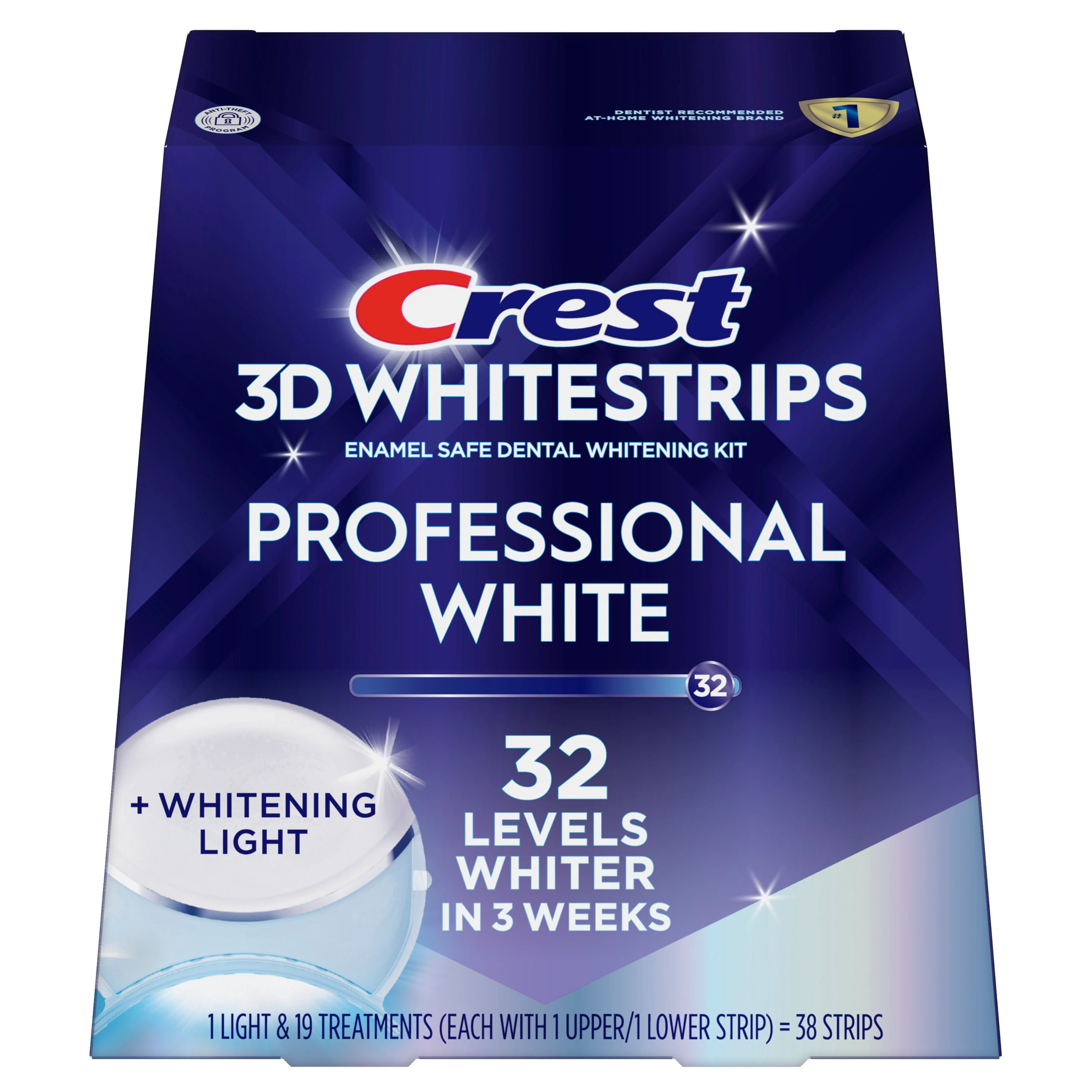 Crest Teeth Whitening Kit, 3D Whitestrips Professional White with Light At-home Teeth Whitening Kit, 19 Treatments, 32 Levels Whiter