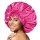 thumbnail image 1 of BONNET QUEEN Gorro de seda para mujeres dormidas Gorro de satén Gorro para el pelo Gorro grande Gorro de dormir nocturno Envoltura para cabello rizado con banda para atar rosa fuerte, 1 of 5