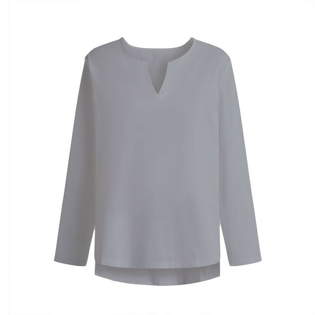 Blusas y camisas de manga larga con cuello en V para hombre, blusa informal de moda de manga larga lisa con cuello en V, blusa deportiva sin mangas, blusa de poliéster para hombre