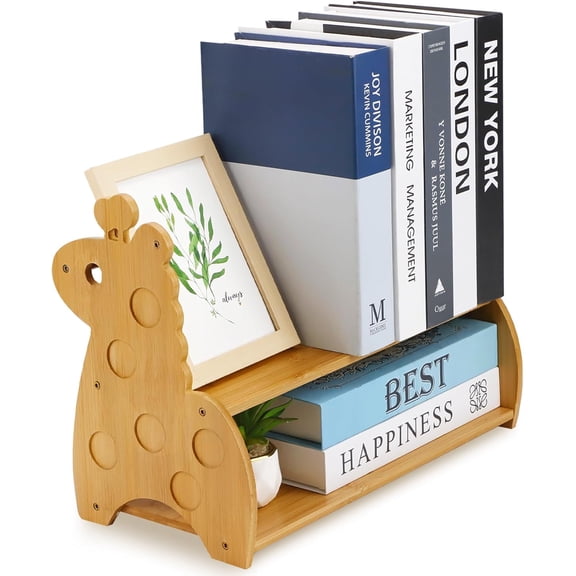 RETON Bamboo Bookcase Double Layer Desktop Book Shelf Bookshelves Organizer Storage Rack Sturdy Display Rack for Books Magazine CDs