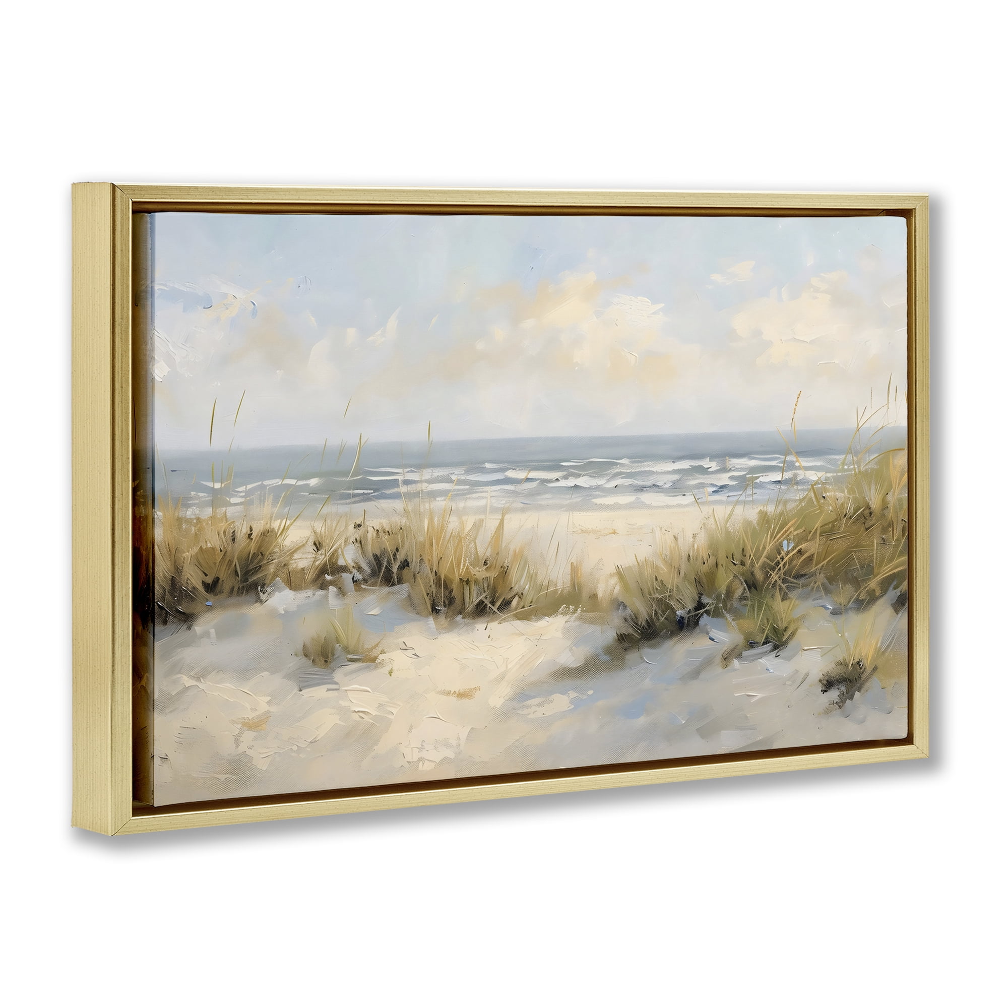 Stupell Industries Coastal Birds Over Dunes Gold Framed Floater Canvas Wall Art, design by Creative Studio