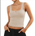 thumbnail image 3 of Camisola de Tirantes para Mujer, , Ajustada, de Punto Acanalado, con Encaje, para Verano, con Cuello Cuadrado y Sin Mangas. Albaricoque M, 3 of 10