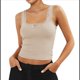 thumbnail image 3 of Camisola de Tirantes para Mujer, , Ajustada, de Punto Acanalado, con Encaje, para Verano, con Cuello Cuadrado y Sin Mangas. Albaricoque M, 3 of 10