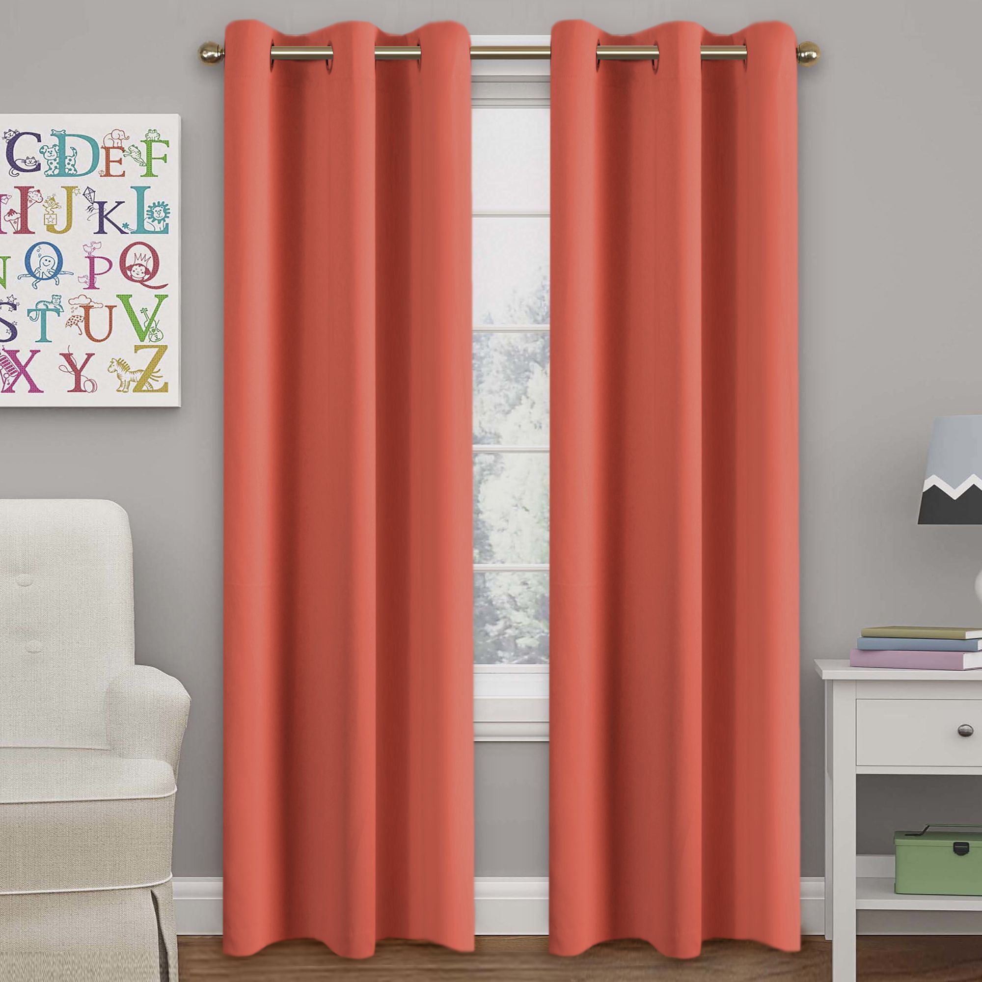 Solid Blackout drapes, Room Darkening, Coral, Themal Insulated, Grommet