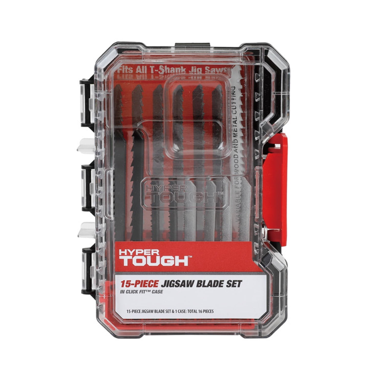 Hyper Tough 15-Piece T-Shank Jigsaw Steel Blade Set in Click Fit Case