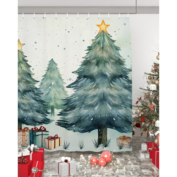 Christmas Tree Waterproof Fabric Shower Curtain, Green Xmas Tree Christmas Gifts Shower Curtain for Bathroom Curtains Bathtubs Hotel Washable Shower Curtains with 12 Hooks Stall 54x78in